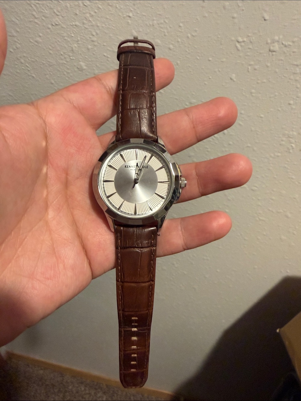 Kenneth Cole Brown Leather Strap Silver-Tone Dial Dress Watch